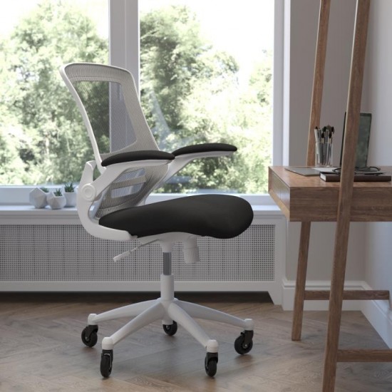Kelista Mid-Back Black Mesh Swivel Ergonomic Task Office Chair with White Frame