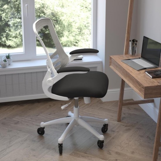 Kelista Mid-Back Black Mesh Swivel Ergonomic Task Office Chair with White Frame