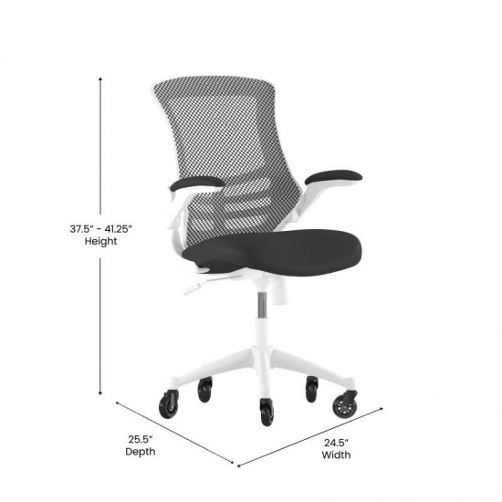 Kelista Mid-Back Black Mesh Swivel Ergonomic Task Office Chair with White Frame