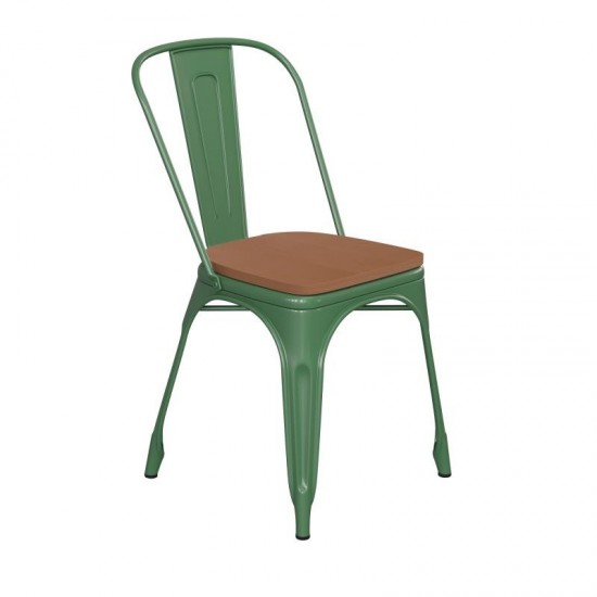 Green Metal Chair-Teak Seat