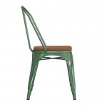 Green Metal Chair-Teak Seat