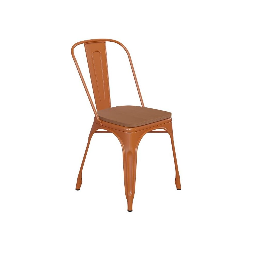 Orange Metal Chair-Teak Seat