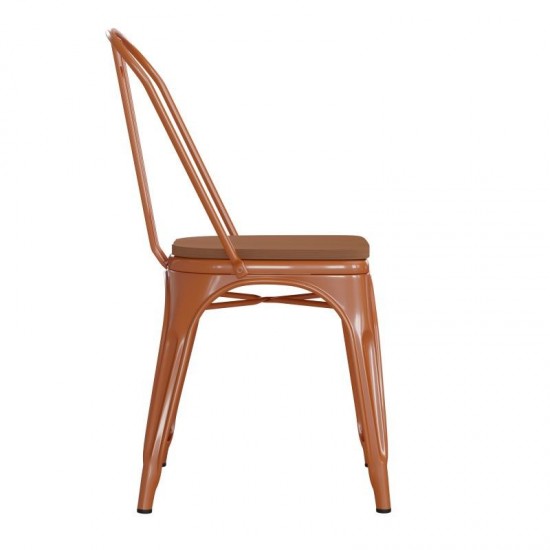 Orange Metal Chair-Teak Seat