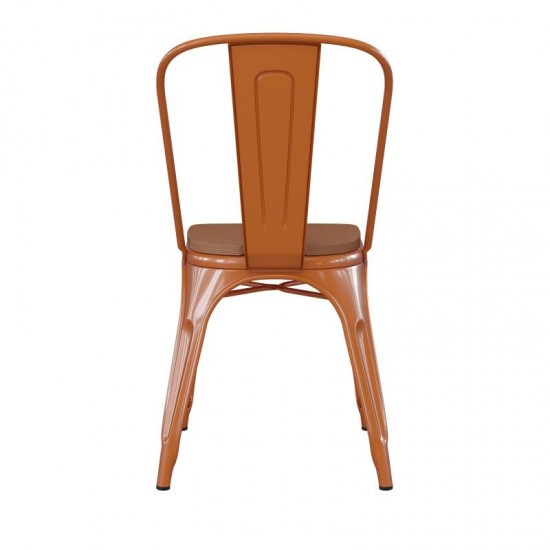 Orange Metal Chair-Teak Seat