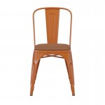 Orange Metal Chair-Teak Seat