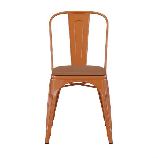 Orange Metal Chair-Teak Seat