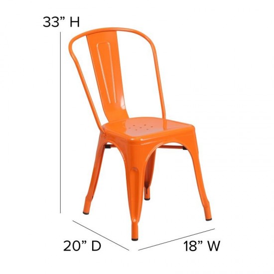 Orange Metal Chair-Teak Seat