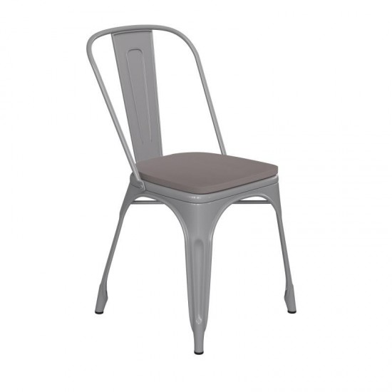 Silver Metal Chair-Gray Seat