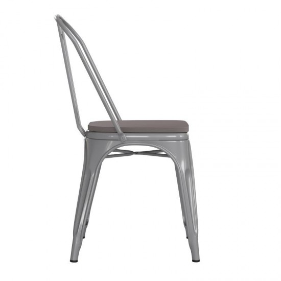 Silver Metal Chair-Gray Seat