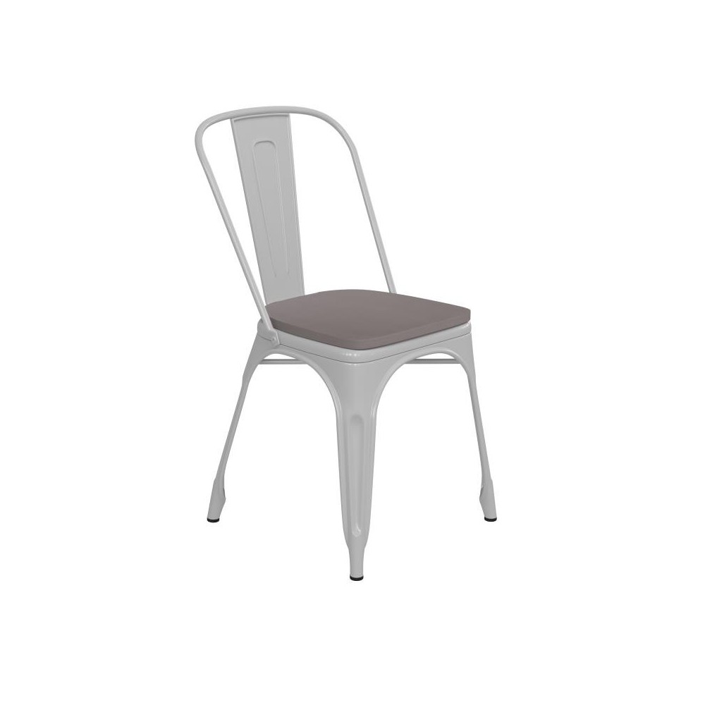 White Metal Chair-Gray Seat