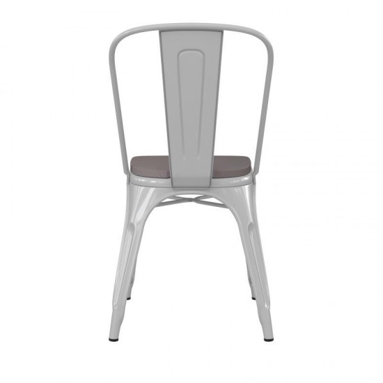 White Metal Chair-Gray Seat