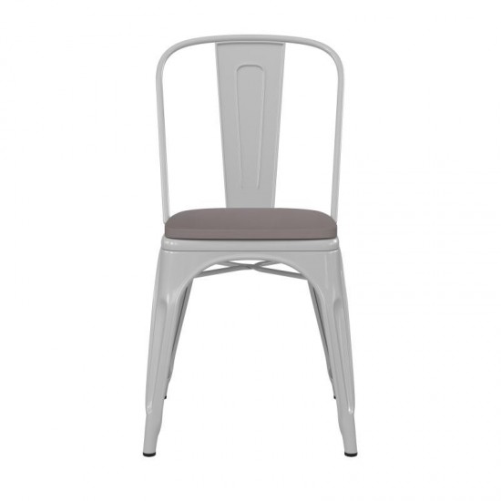 White Metal Chair-Gray Seat