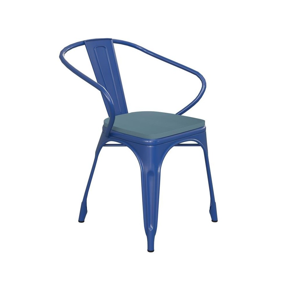 Luna Commercial Blue Metal Chair-Teal Seat