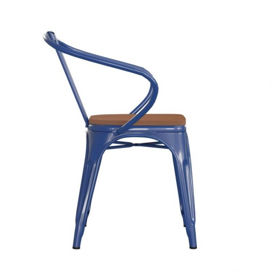 Luna Commercial Grade Blue Metal Chair-Teak Seat