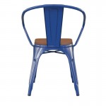 Luna Commercial Grade Blue Metal Chair-Teak Seat