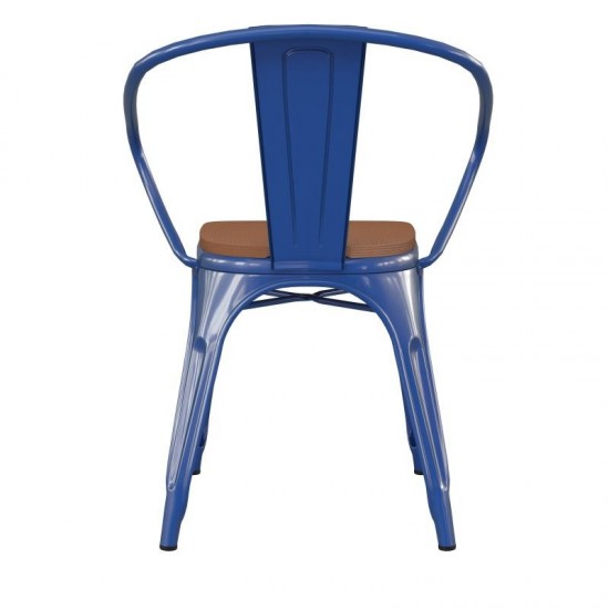 Luna Commercial Grade Blue Metal Chair-Teak Seat
