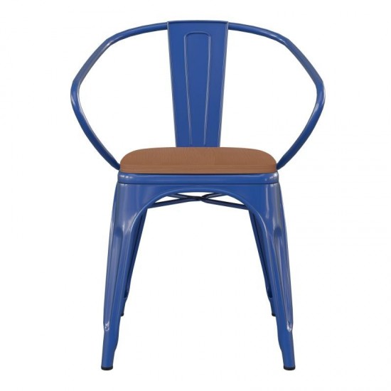 Luna Commercial Grade Blue Metal Chair-Teak Seat