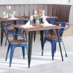 Luna Commercial Grade Blue Metal Chair-Teak Seat