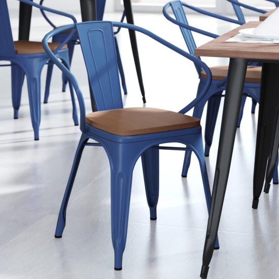 Luna Commercial Grade Blue Metal Chair-Teak Seat