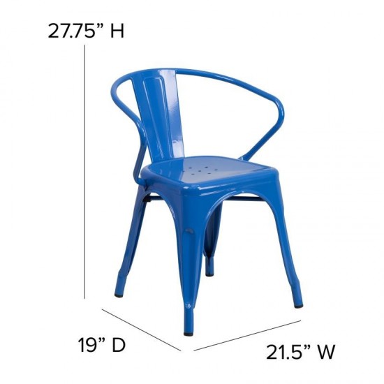 Luna Commercial Grade Blue Metal Chair-Teak Seat
