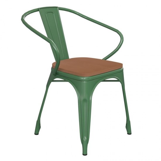 Luna Commercial Grade Green Metal Chair-Teak Seat