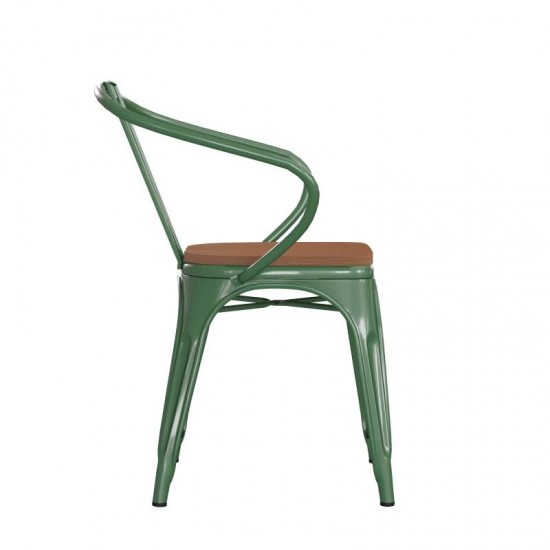 Luna Commercial Grade Green Metal Chair-Teak Seat