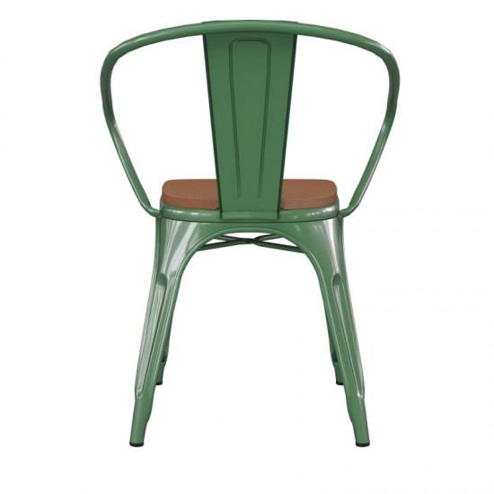 Luna Commercial Grade Green Metal Chair-Teak Seat