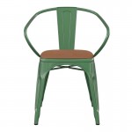 Luna Commercial Grade Green Metal Chair-Teak Seat