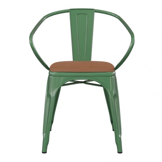 Luna Commercial Grade Green Metal Chair-Teak Seat