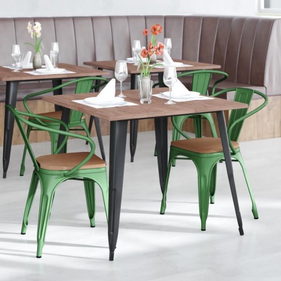 Luna Commercial Grade Green Metal Chair-Teak Seat