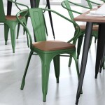 Luna Commercial Grade Green Metal Chair-Teak Seat