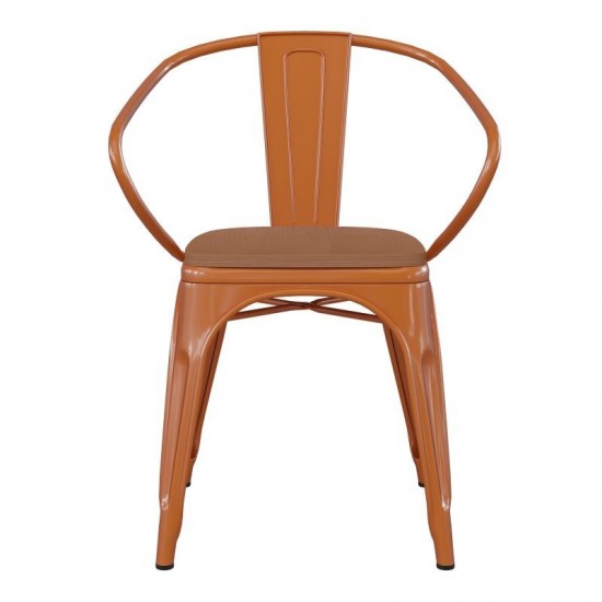 Luna Commercial Grade Orange Metal Chair-Teak Seat
