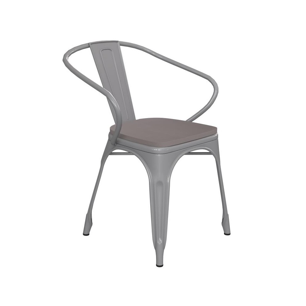 Luna Commercial Grade Silver Metal Chair-Gray Seat