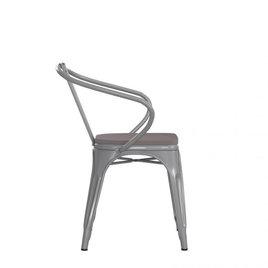 Luna Commercial Grade Silver Metal Chair-Gray Seat