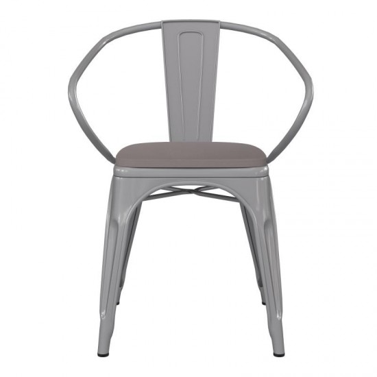 Luna Commercial Grade Silver Metal Chair-Gray Seat