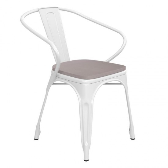 Luna Commercial Grade White Metal Chair-Gray Seat