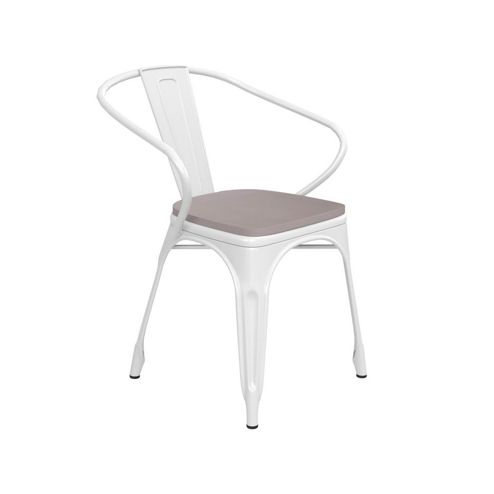 Luna Commercial Grade White Metal Chair-Gray Seat