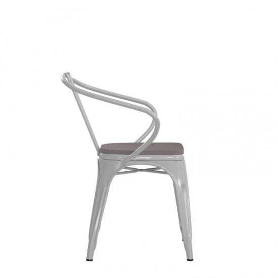 Luna Commercial Grade White Metal Chair-Gray Seat