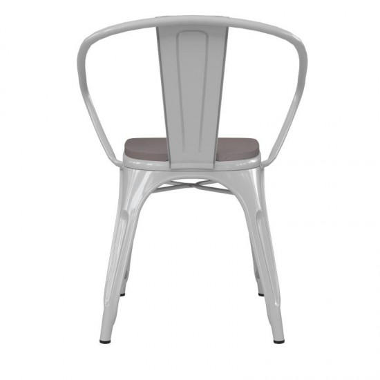 Luna Commercial Grade White Metal Chair-Gray Seat