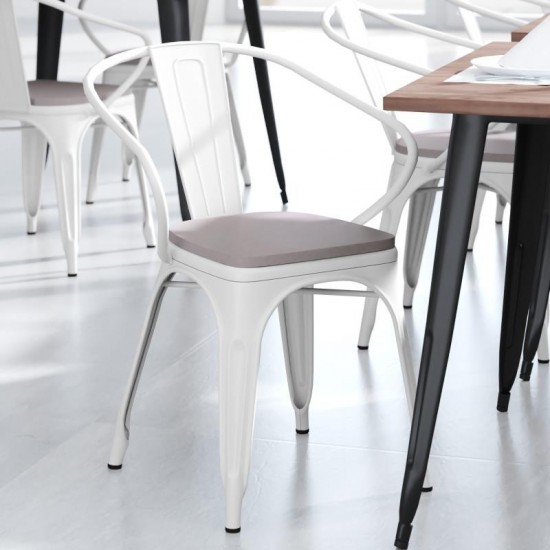 Luna Commercial Grade White Metal Chair-Gray Seat