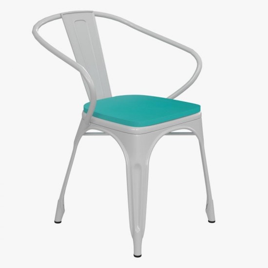 Luna Commercial Grade White Metal Chair-Mint Seat