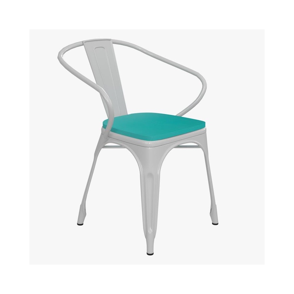 Luna Commercial Grade White Metal Chair-Mint Seat