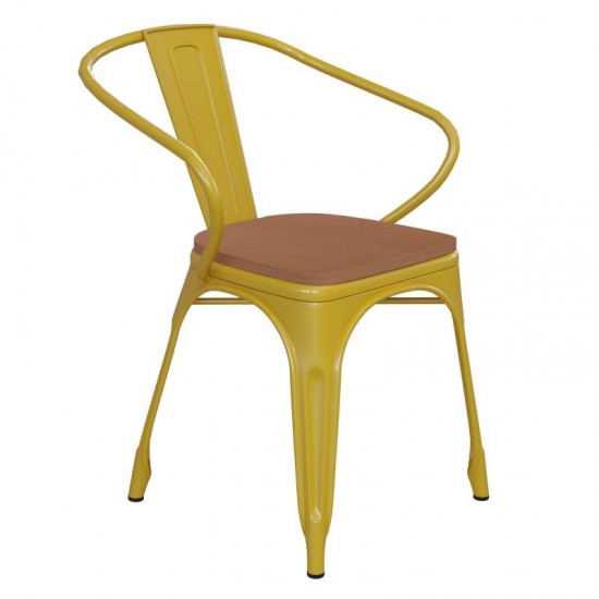 Luna Commercial Grade Yellow Metal Chair-Teak Seat