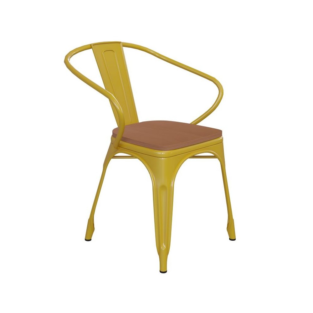 Luna Commercial Grade Yellow Metal Chair-Teak Seat