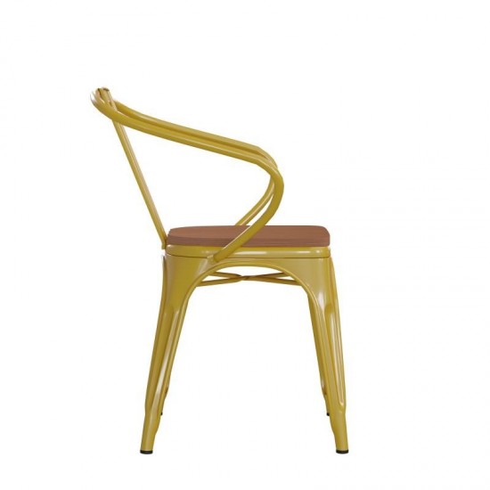 Luna Commercial Grade Yellow Metal Chair-Teak Seat