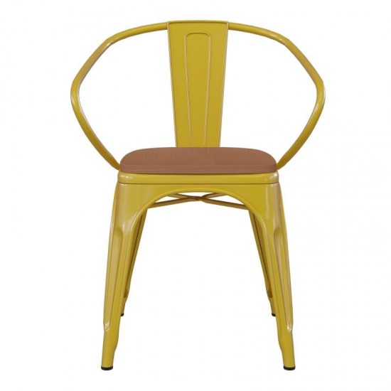 Luna Commercial Grade Yellow Metal Chair-Teak Seat