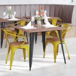 Luna Commercial Grade Yellow Metal Chair-Teak Seat