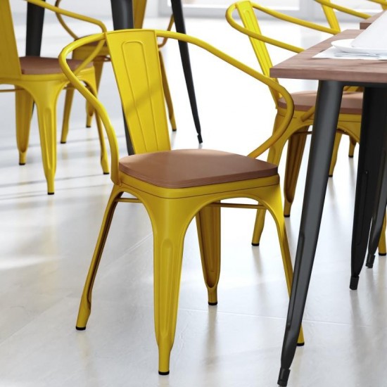 Luna Commercial Grade Yellow Metal Chair-Teak Seat