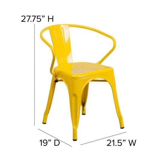 Luna Commercial Grade Yellow Metal Chair-Teak Seat