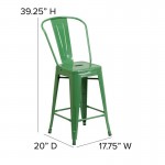 24" Green Metal Indoor-Outdoor Counter Height Stool-Teak Seat